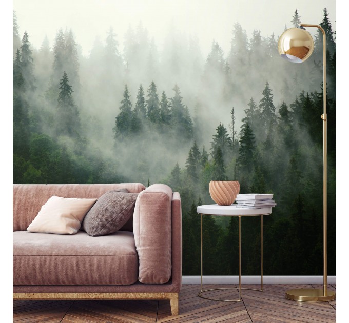 Foggy forest wallpaper mural landscape