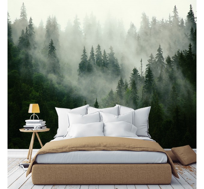 Foggy forest wallpaper mural landscape
