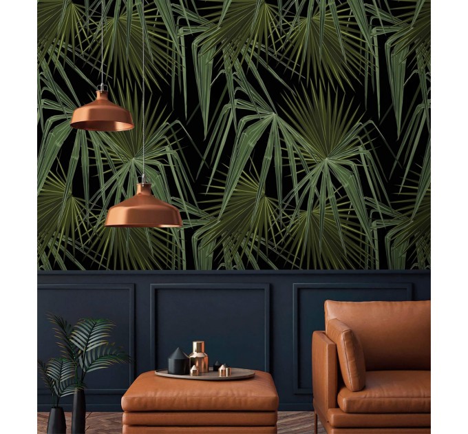 Dark tropical wallpaper palm leaves