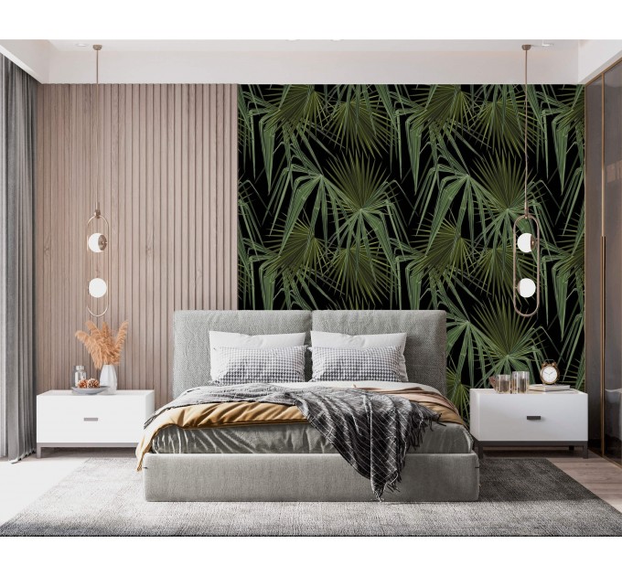 Dark tropical wallpaper palm leaves