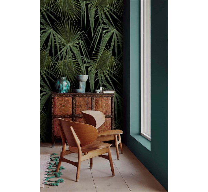 Dark tropical wallpaper palm leaves