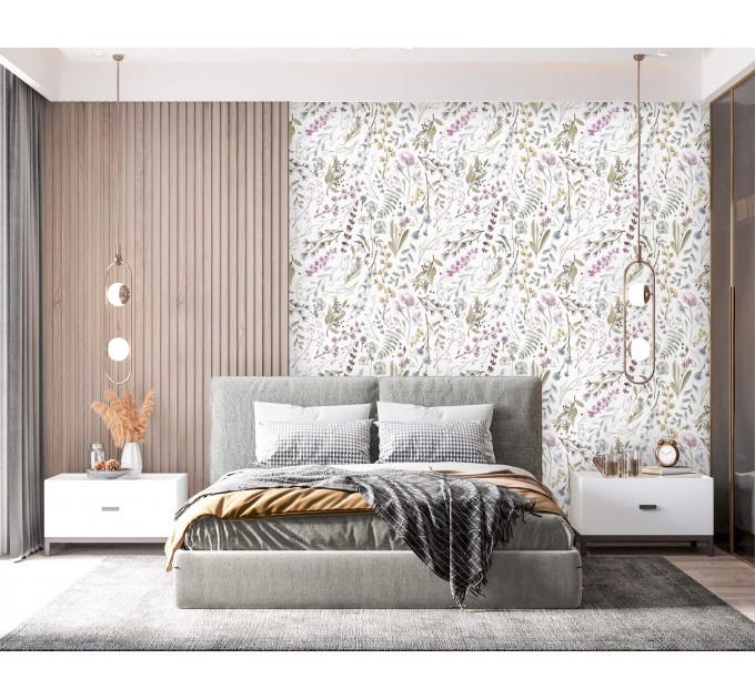 Floral wallpaper watercolor wildflowers and herbs