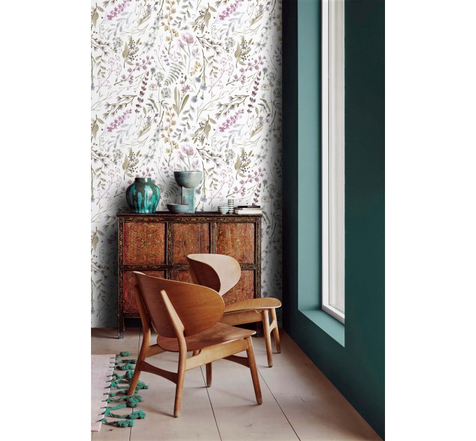 Floral wallpaper watercolor wildflowers and herbs