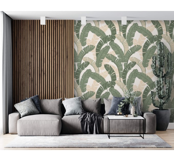 Large banana leaves wallpaper tropical design