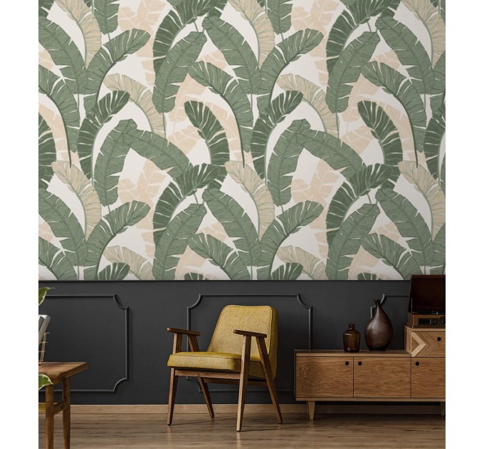 Large banana leaves wallpaper tropical design