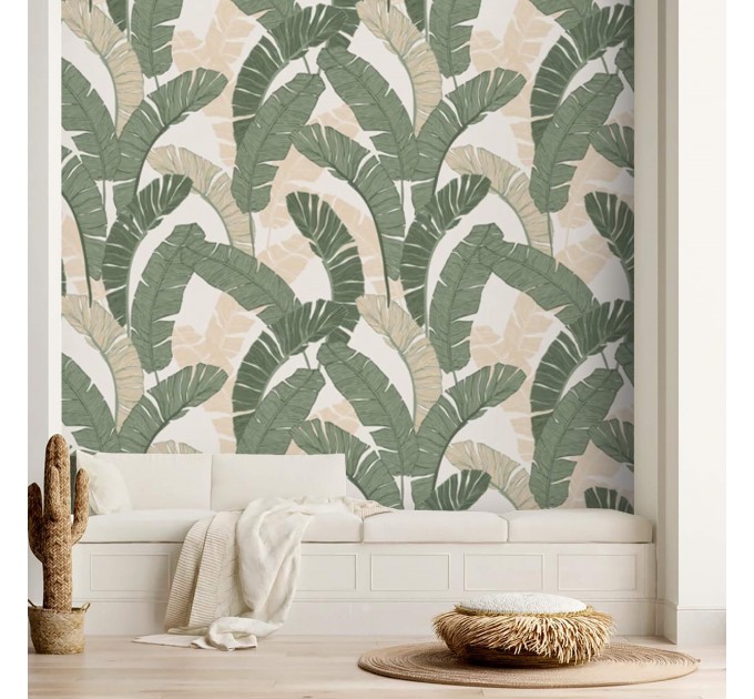 Large banana leaves wallpaper tropical design