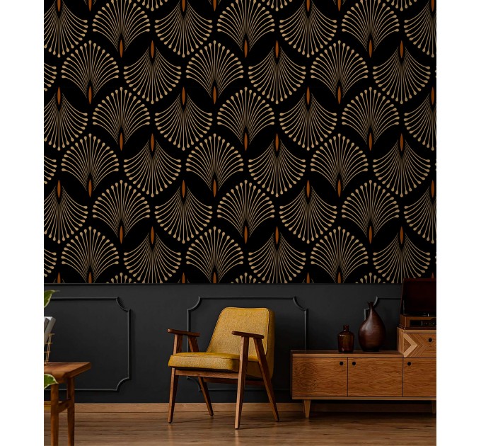 Dark art deco wallpaper petals elegant accent wall