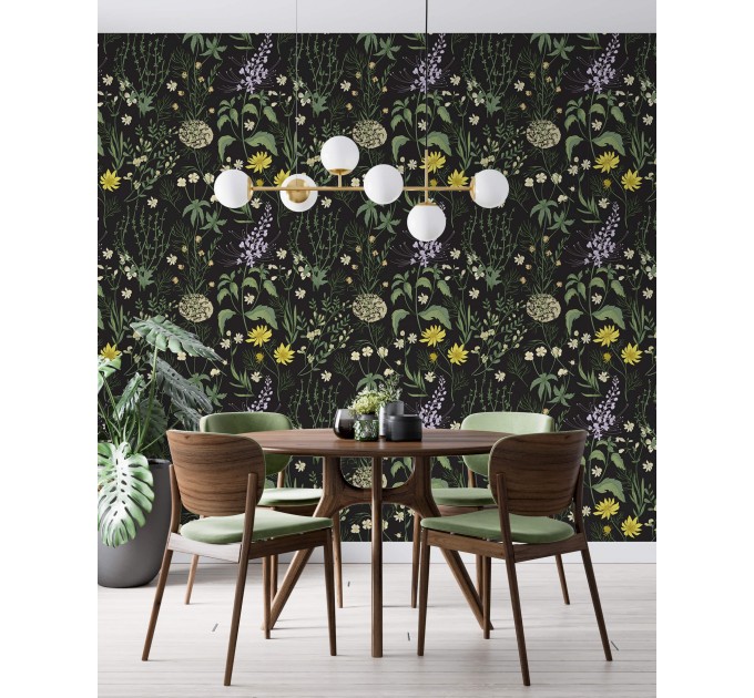 Dark moody wallpaper wildflowers and herbs