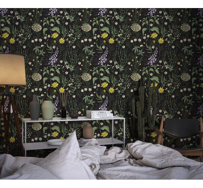 Dark moody wallpaper wildflowers and herbs