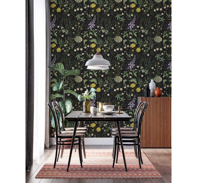 Dark moody wallpaper wildflowers and herbs