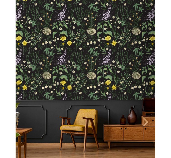 Dark moody wallpaper wildflowers and herbs