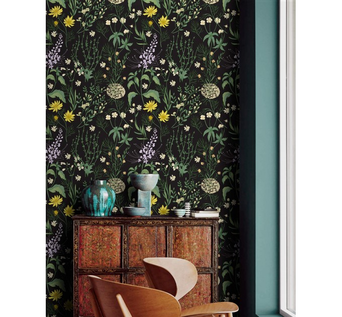 Dark moody wallpaper wildflowers and herbs