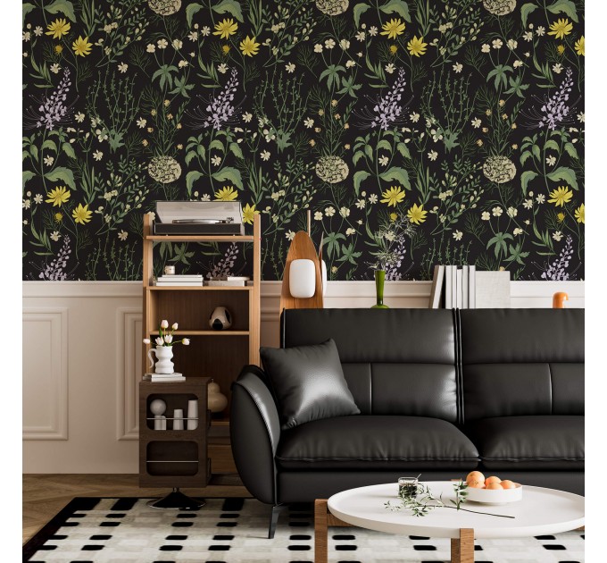 Dark moody wallpaper wildflowers and herbs
