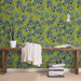 Floral wallpaper irises blue green botanical accent wall
