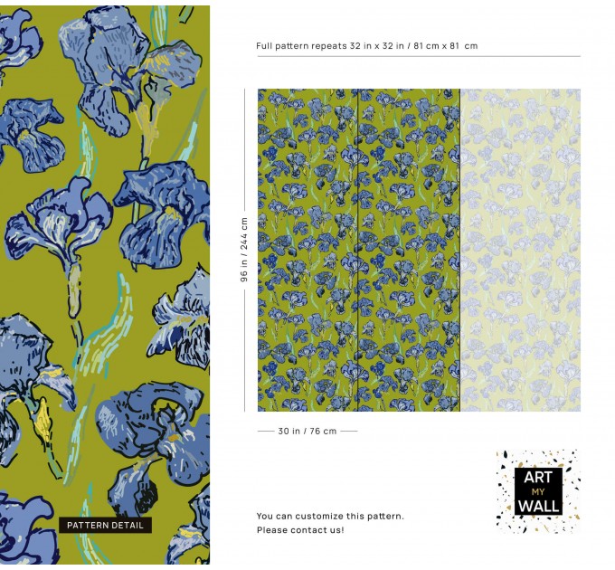 Floral wallpaper irises blue green botanical accent wall