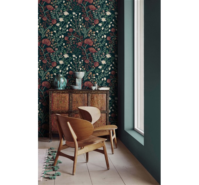 Dark floral wallpaper vintage style flowers on dark