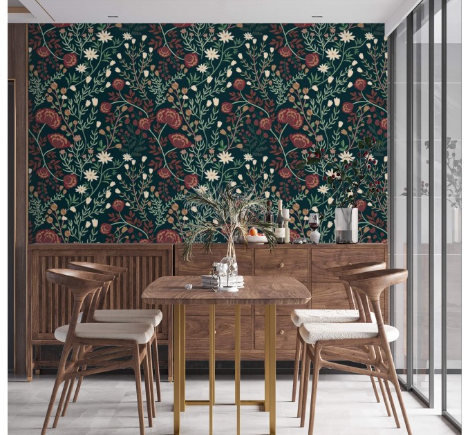 Dark floral wallpaper vintage style flowers on dark