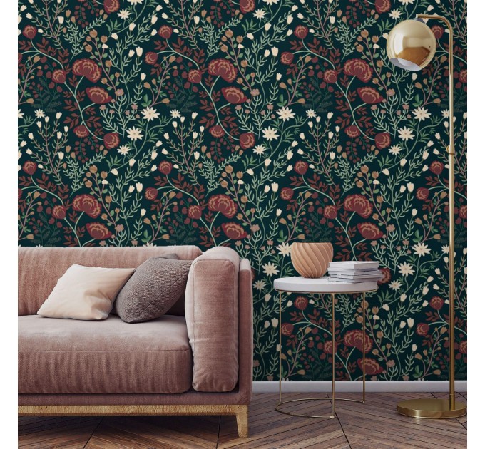 Dark floral wallpaper vintage style flowers on dark