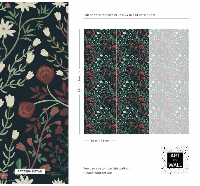 Dark floral wallpaper vintage style flowers on dark