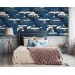 Wallpaper cranes dark navy blue wall covering