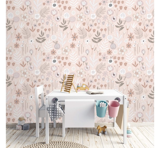 Floral pastel wallpaper Baby girl nursery room