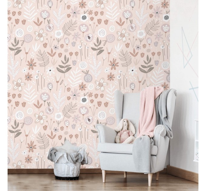 Floral pastel wallpaper Baby girl nursery room