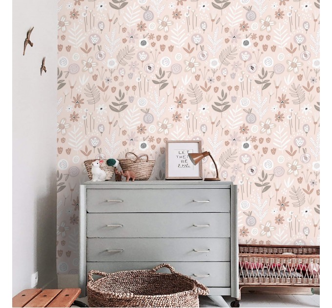 Floral pastel wallpaper Baby girl nursery room