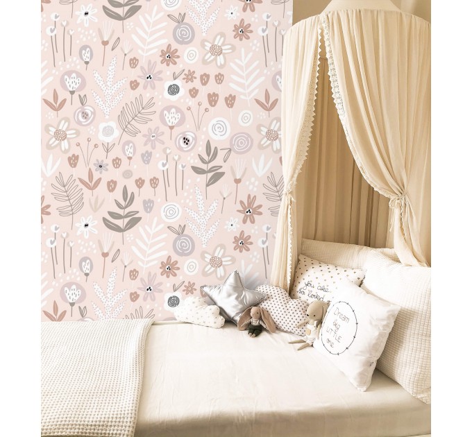 Floral pastel wallpaper Baby girl nursery room