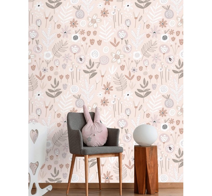 Floral pastel wallpaper Baby girl nursery room