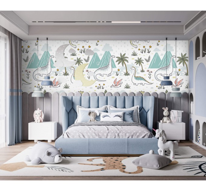 Dinosaur wallpaper nursery baby boy's room wall covering