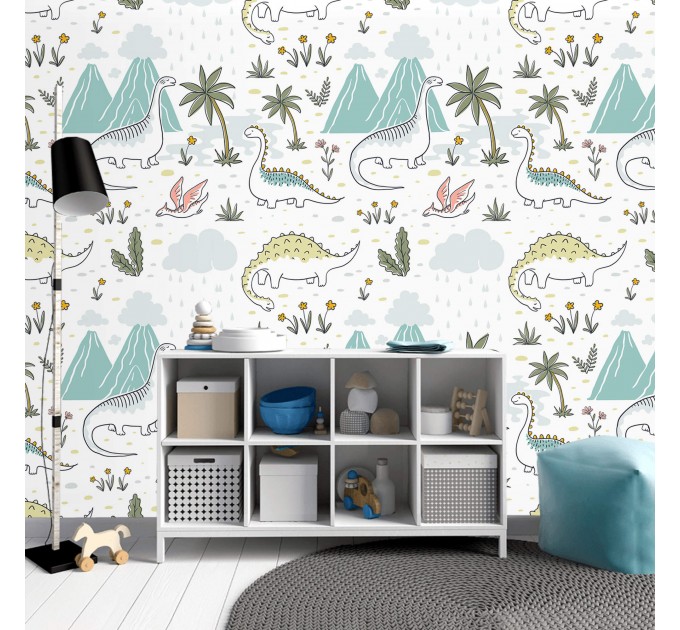 Dinosaur wallpaper nursery baby boy's room wall covering