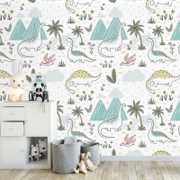 Dinosaur wallpaper nursery baby boy's room wall covering