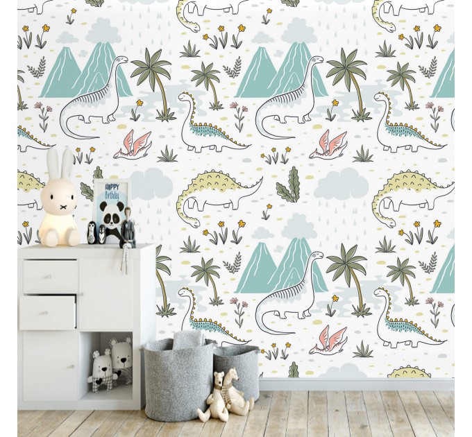 Dinosaur wallpaper nursery baby boy's room wall covering