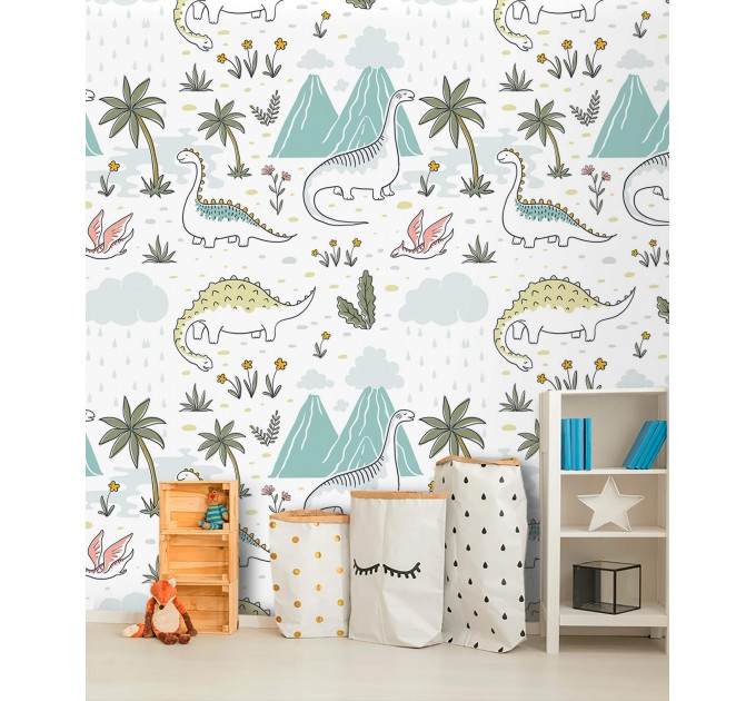 Dinosaur wallpaper nursery baby boy's room wall covering