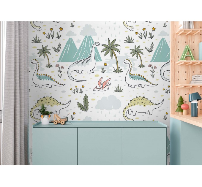 Dinosaur wallpaper nursery baby boy's room wall covering