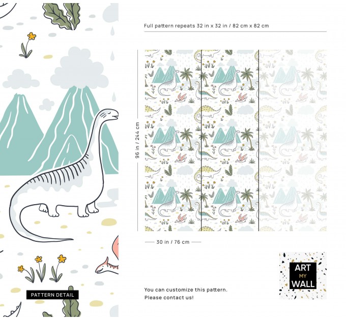Dinosaur wallpaper nursery baby boy's room wall covering