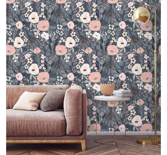 Floral accent wallpaper, girls bedroom decor