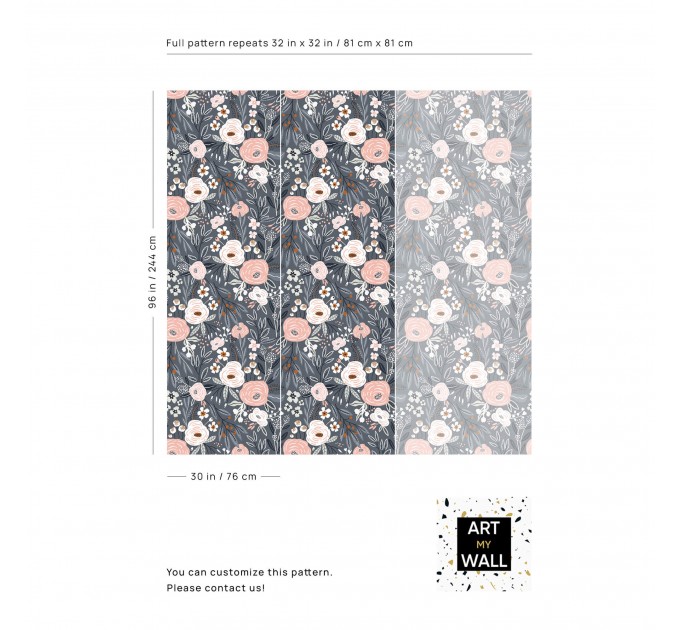 Floral accent wallpaper, girls bedroom decor