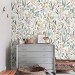 Floral meadow wallpaper, watercolor wildflowers and herbs