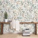 Floral meadow wallpaper, watercolor wildflowers and herbs