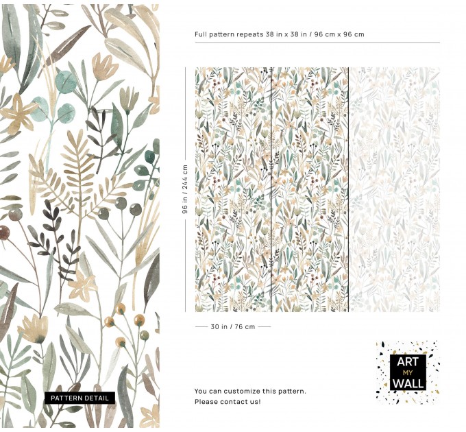 Floral meadow wallpaper, watercolor wildflowers and herbs