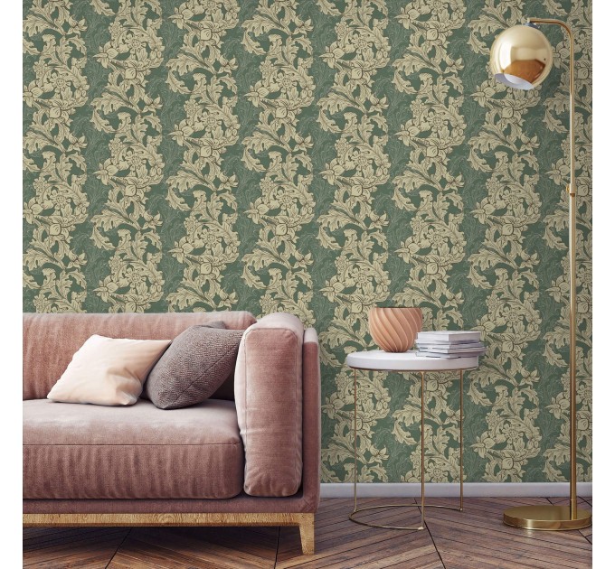 Vintage botanical damask wallpaper – Floral ornate design