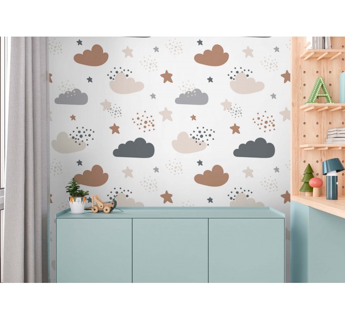 Nursery wallpaper, cute clouds for baby's boy room