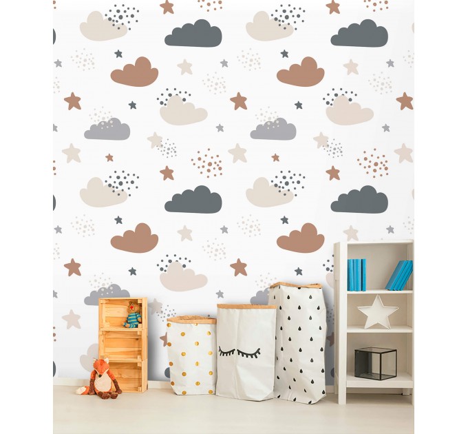 Nursery wallpaper, cute clouds for baby's boy room