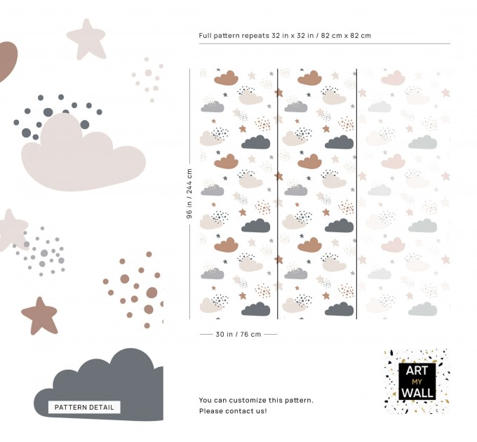Nursery wallpaper, cute clouds for baby's boy room