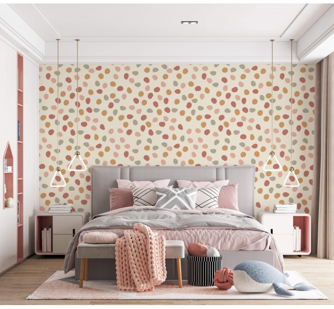 Nursery wallpaper baby girl room polka dot design