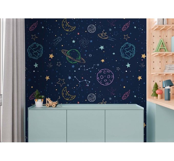 Space wallpaper baby boy room planets and stars