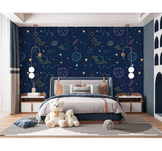 Space wallpaper baby boy room planets and stars