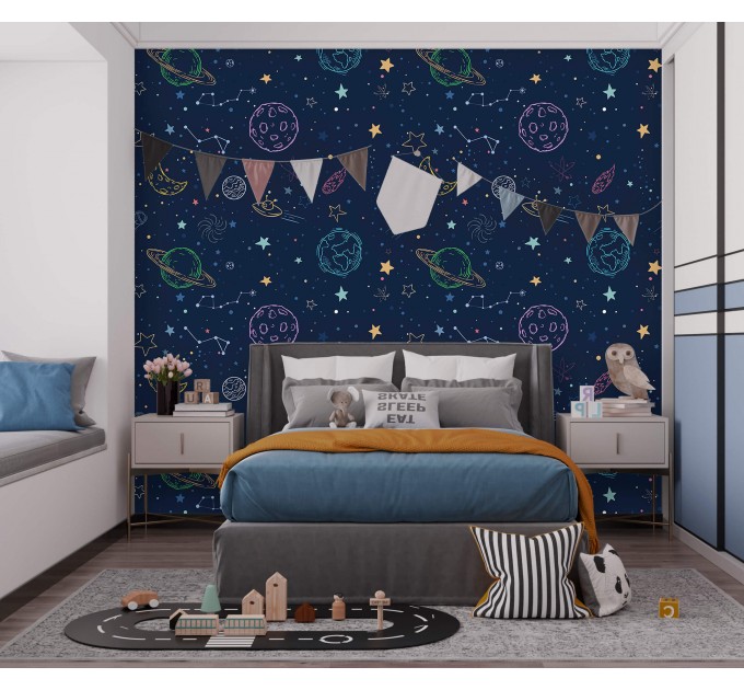 Space wallpaper baby boy room planets and stars