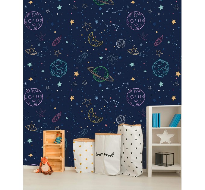 Space wallpaper baby boy room planets and stars